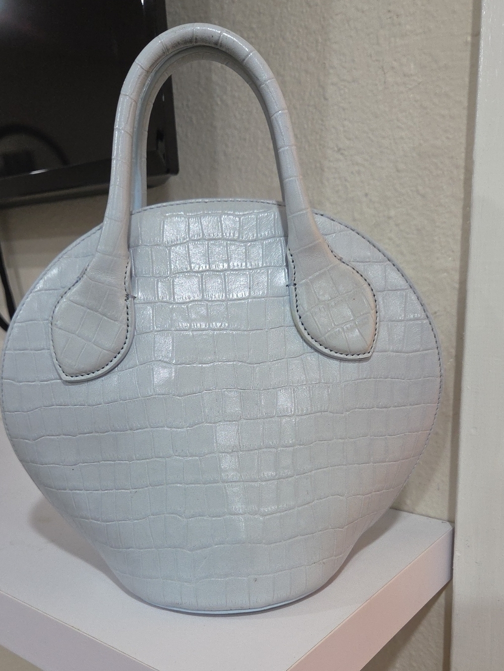 Rebecca Minkoff Women's Croc-Embossed Pale Blue Top-Handle Bag